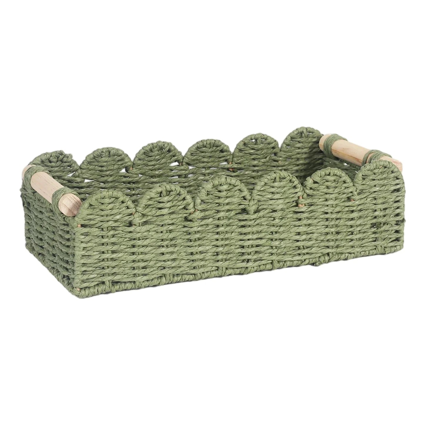 Scalloped Paper Rope Storage Basket with Wooden Handles