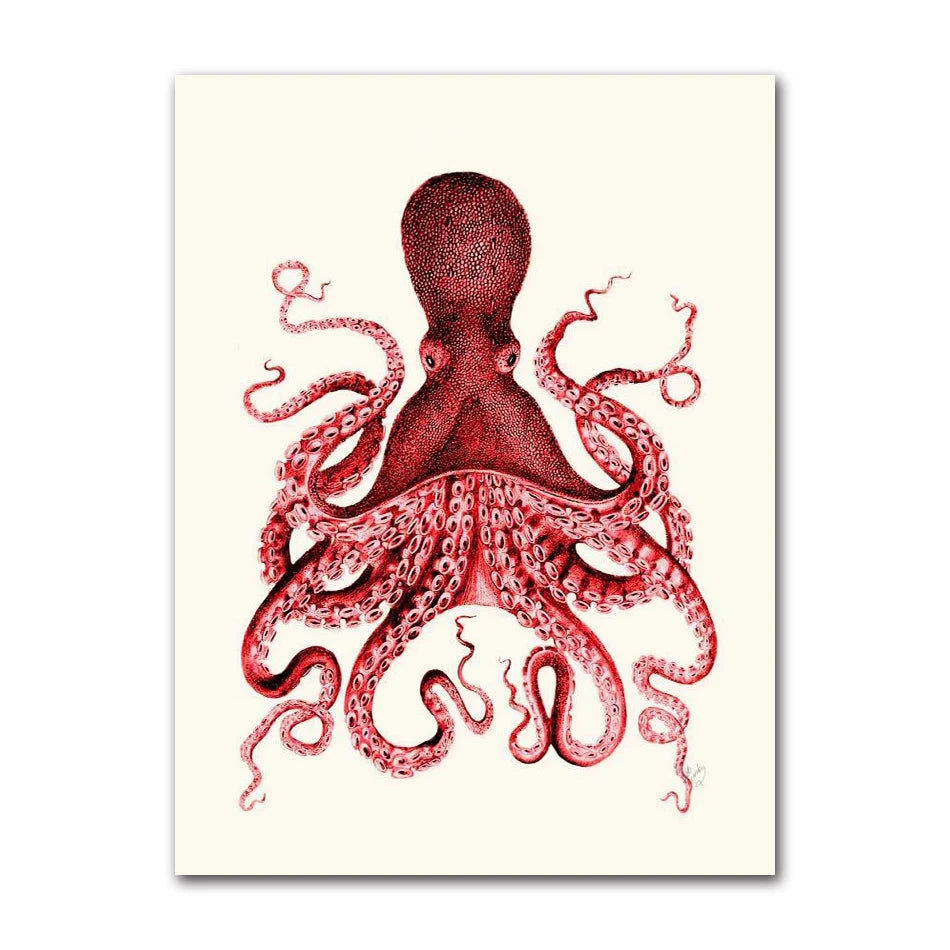 Poster Prints Nautical Coastal Wall Art Picture Antarctica Map Canvas Painting Home Wall Decor Kraken Octopus Tentacles Vintage Peaceful Pleasures Health and Wellness 2204-04 40x60cm Unframed