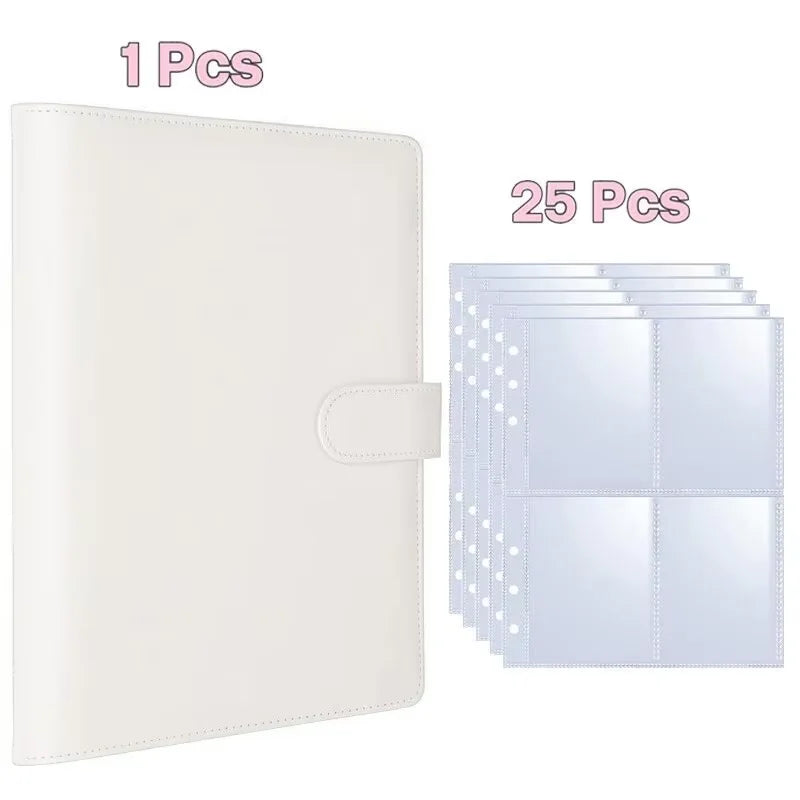 A5 Notebook Photocard Binder 4 Pockets Sleeves 6 Ring PU Leather