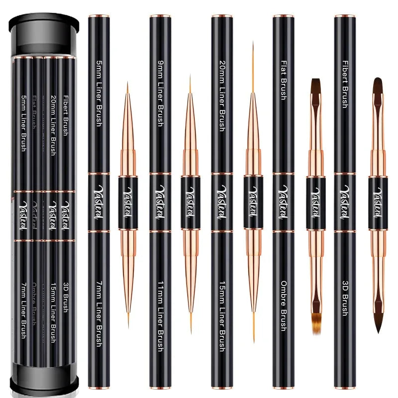 5Pcs Dual End Nail Art Pen Brushes Double-Ended Nail Art Brushes For Long Lines, Professional nail tools Peaceful Pleasures Health and Wellness Black-Set-box