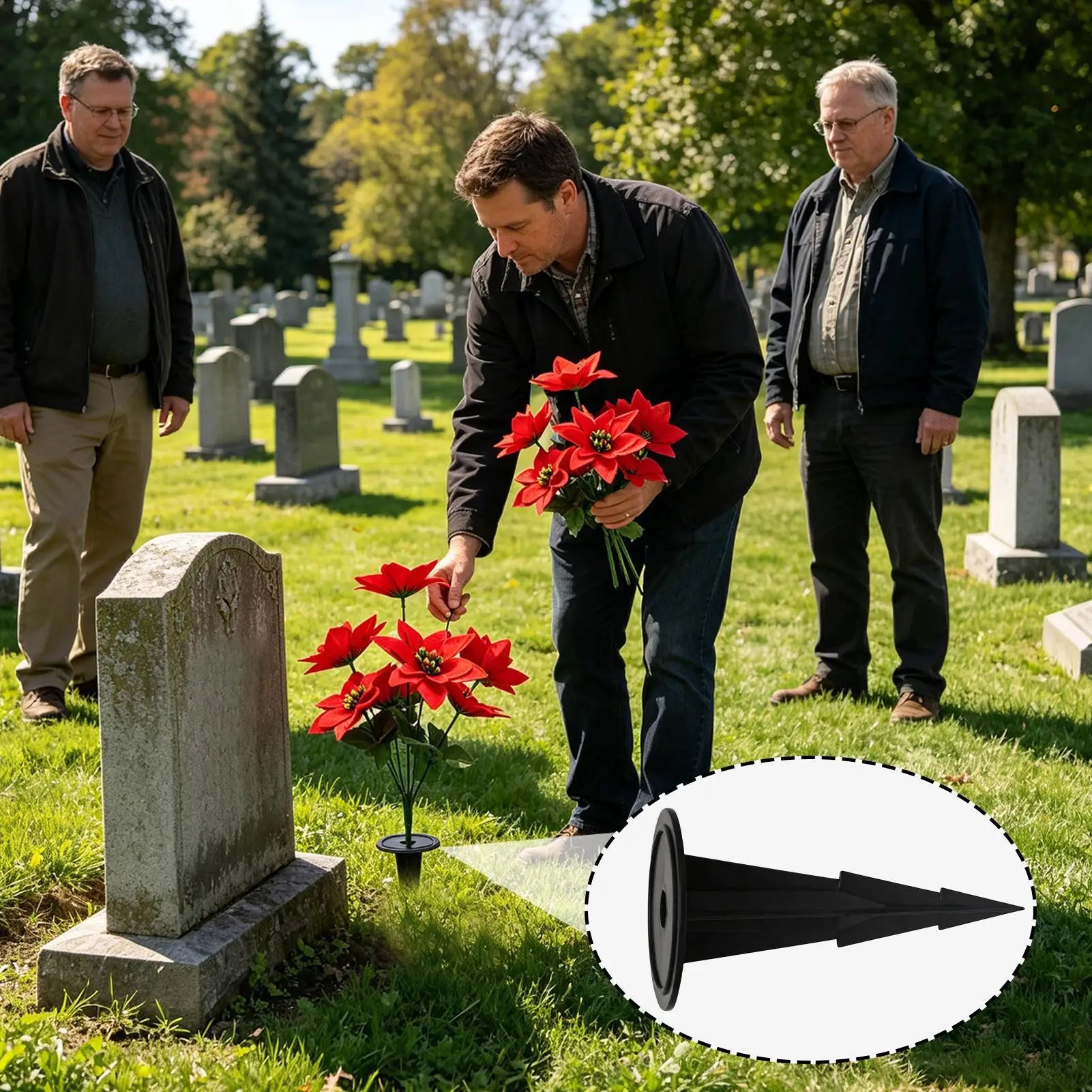 Cemetery Flower Holder With Stake Floral Vase Outdoor Yard Garden Decoration For Grave Memorial, Artificial Plants, Window Box Peaceful Pleasures Health and Wellness