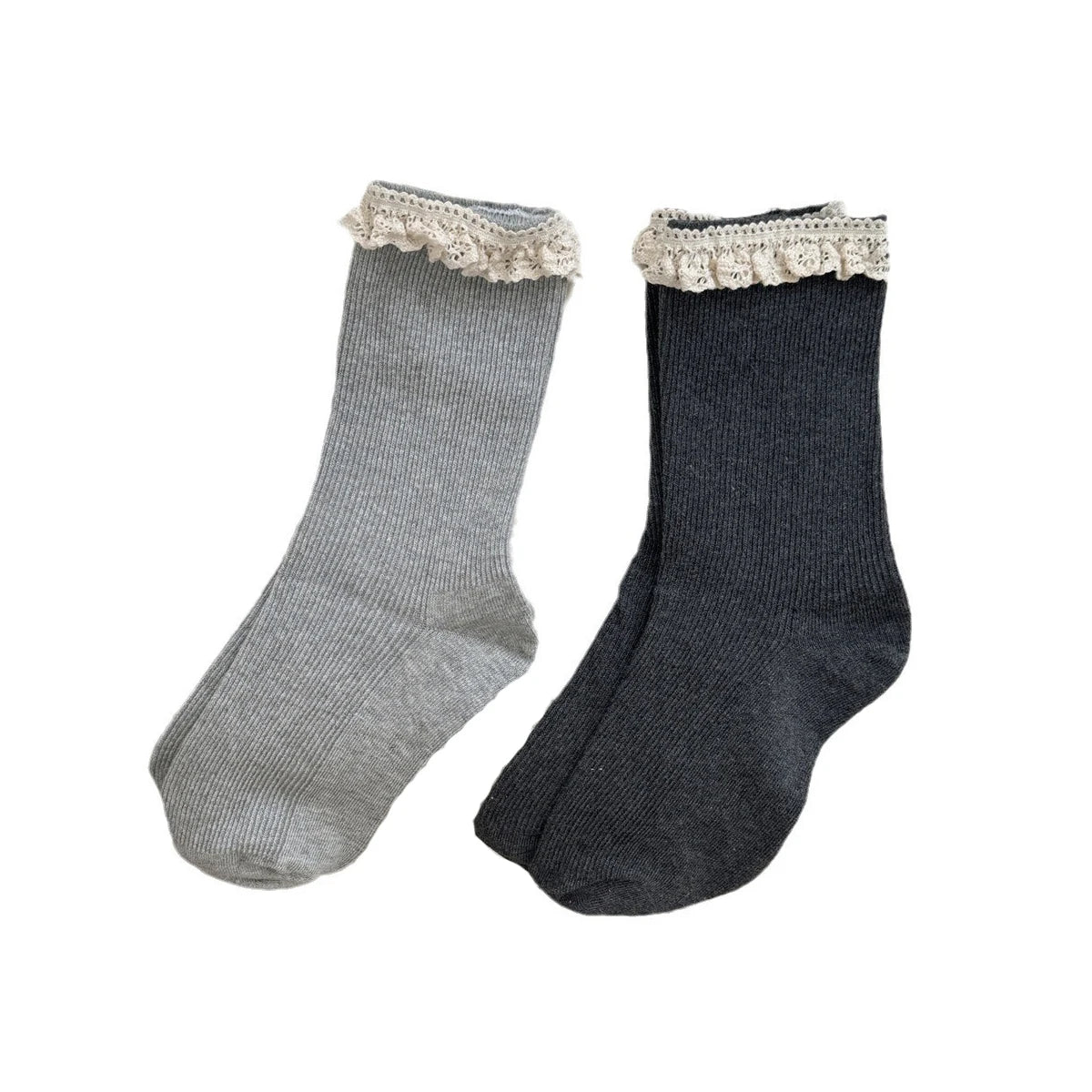 Korean Style Socks Sweet Lace Mid Calf Socks Ballet Style Girls Double Needle Slouch Socks for Women Daily Casual Fashion Wear Peaceful Pleasures Health and Wellness