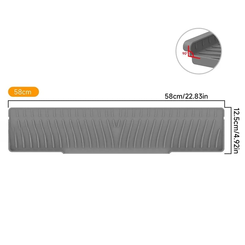 Draining Mat for Kitchen Sink,Silicone Splash Guard, Protects Sinks from Splashing, Dish Soap Dispenser & Sponge Holder Mat Peaceful Pleasures Health and Wellness L58W12.5cm grey silicone