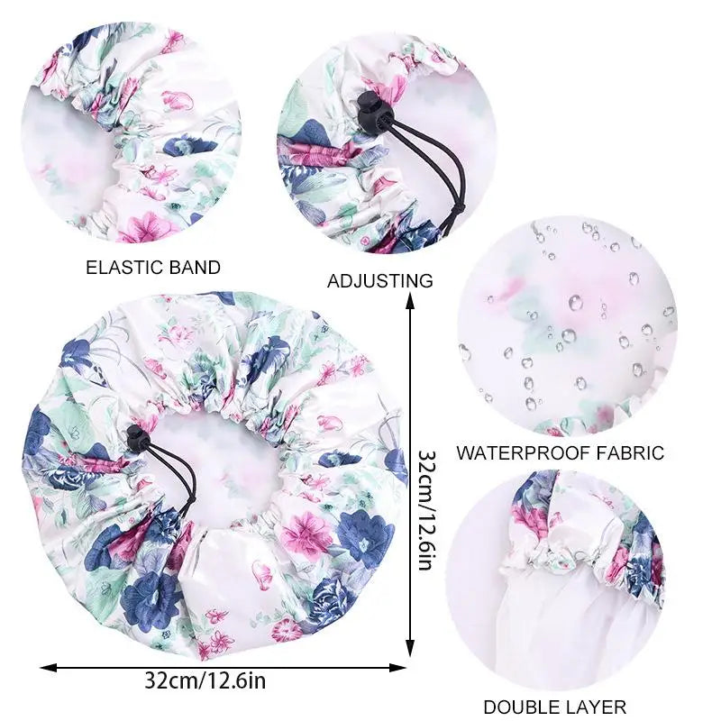 Printed Reusable Shower Cap, 1 Piece Waterproof Elastic Shower Cap, Double Layer Shower Cap For Bathroom Peaceful Pleasures Health and Wellness