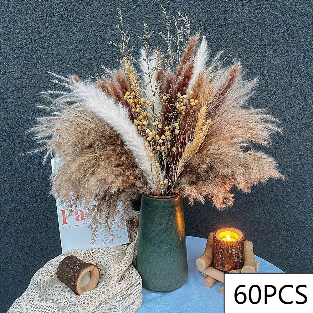 100pcs Dried Pampas Grass Bouquet | Boho Wedding & Home Decor