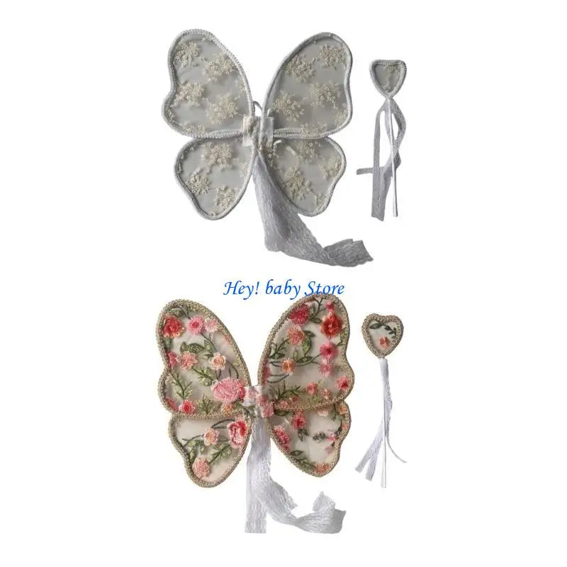Baby Girls Lace Angel Wings & Wand Set – Photo Prop