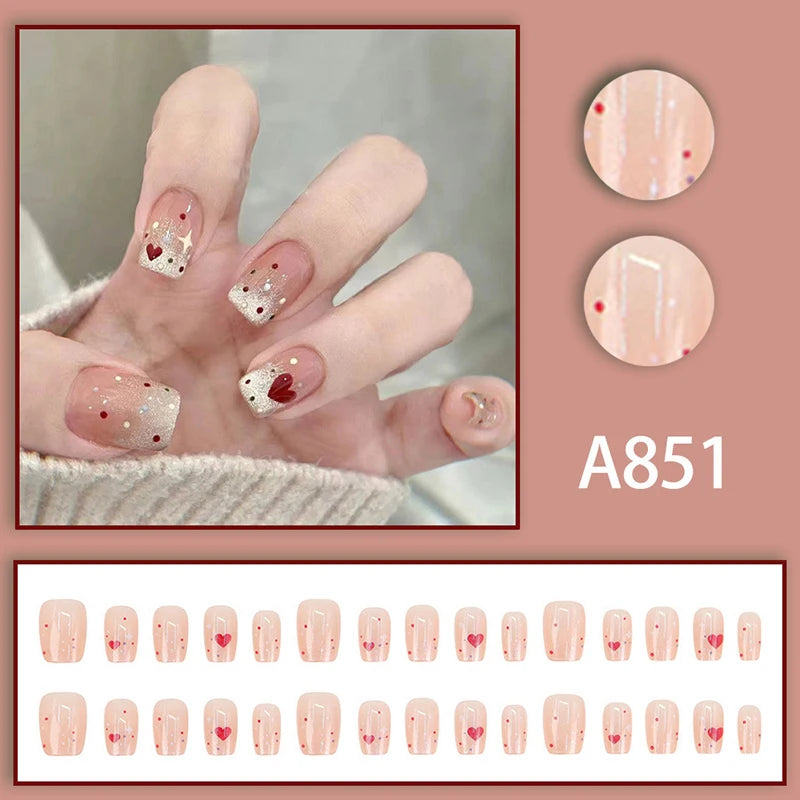 24Ps/Set Kids Fun Cute Wearing False Nails Fresh Bright Removable Press On Nail Tips Full Cover French Acrylic Fake Nails Peaceful Pleasures Health and Wellness A4