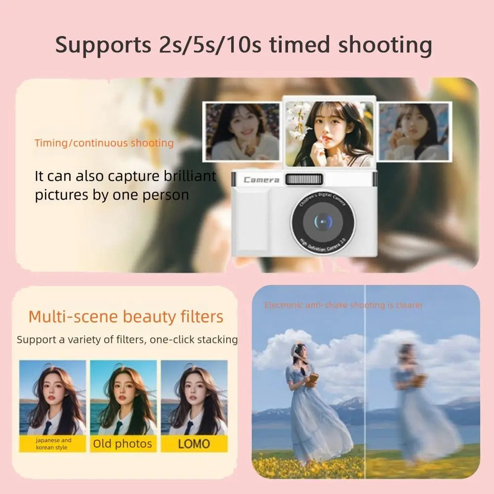 1080P HD Digital Camera 4K 8x Zoom 180° Flip Screen