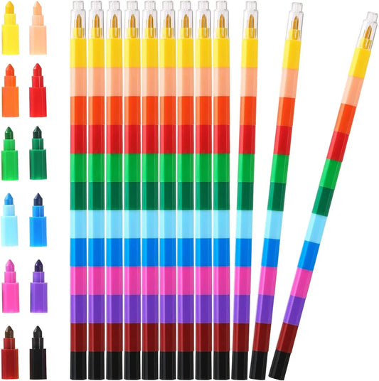 Colorful Stacking Crayons Stackable Buildable Crayons for School Office Supplies, DIY Rainbow Pencil,12 Colors Peaceful Pleasures Health and Wellness 12pcs