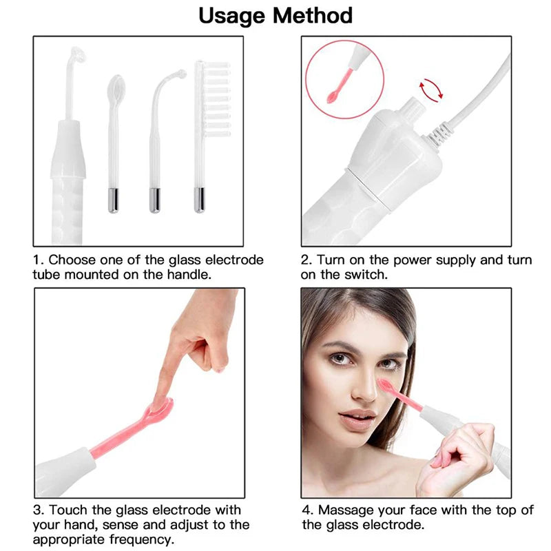 Portable Handheld 4-glass Red Argon Gas Tube Facial Skin Light-emitting Diode Phototherapy High-frequency Facial Rod Peaceful Pleasures Health and Wellness