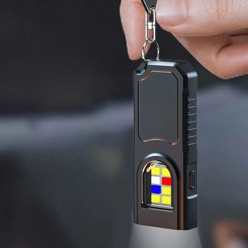 Emergency Portable Keychain Lamp Mini Flashlight Multi-functional Lighting COB Red and Blue Warning Hanging Buckle Lamp Peaceful Pleasures Health and Wellness