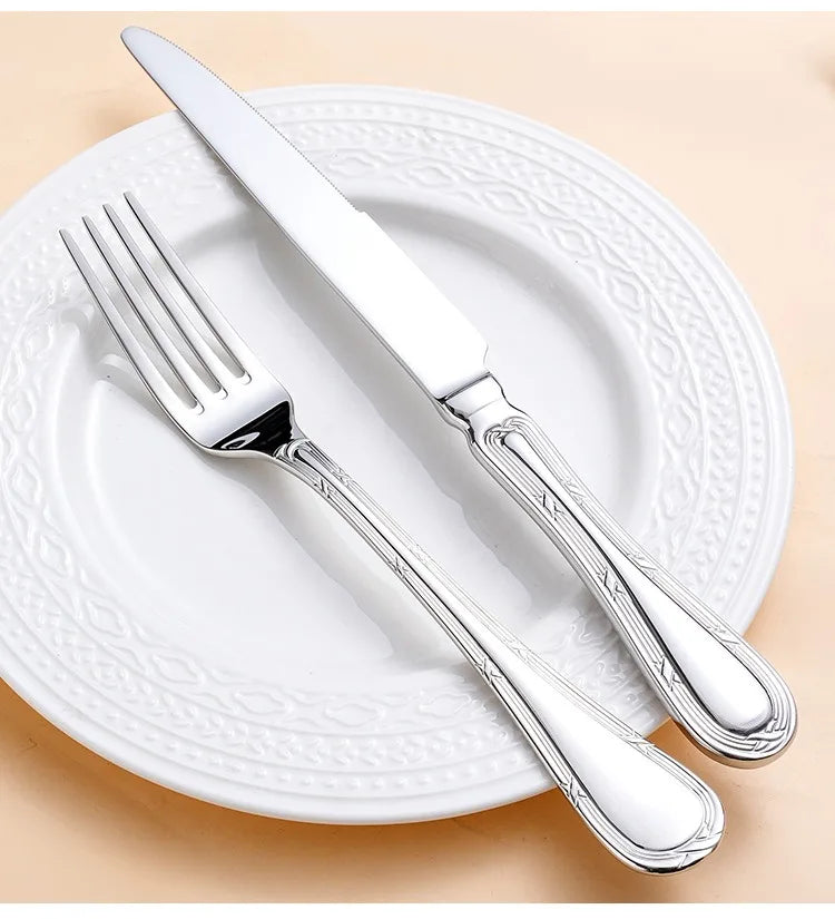 Luxury 18/10 Stainless Steel Flatware Set – Mirror-Polished Heavy Weight Cutlery (4 or 5-Piece)