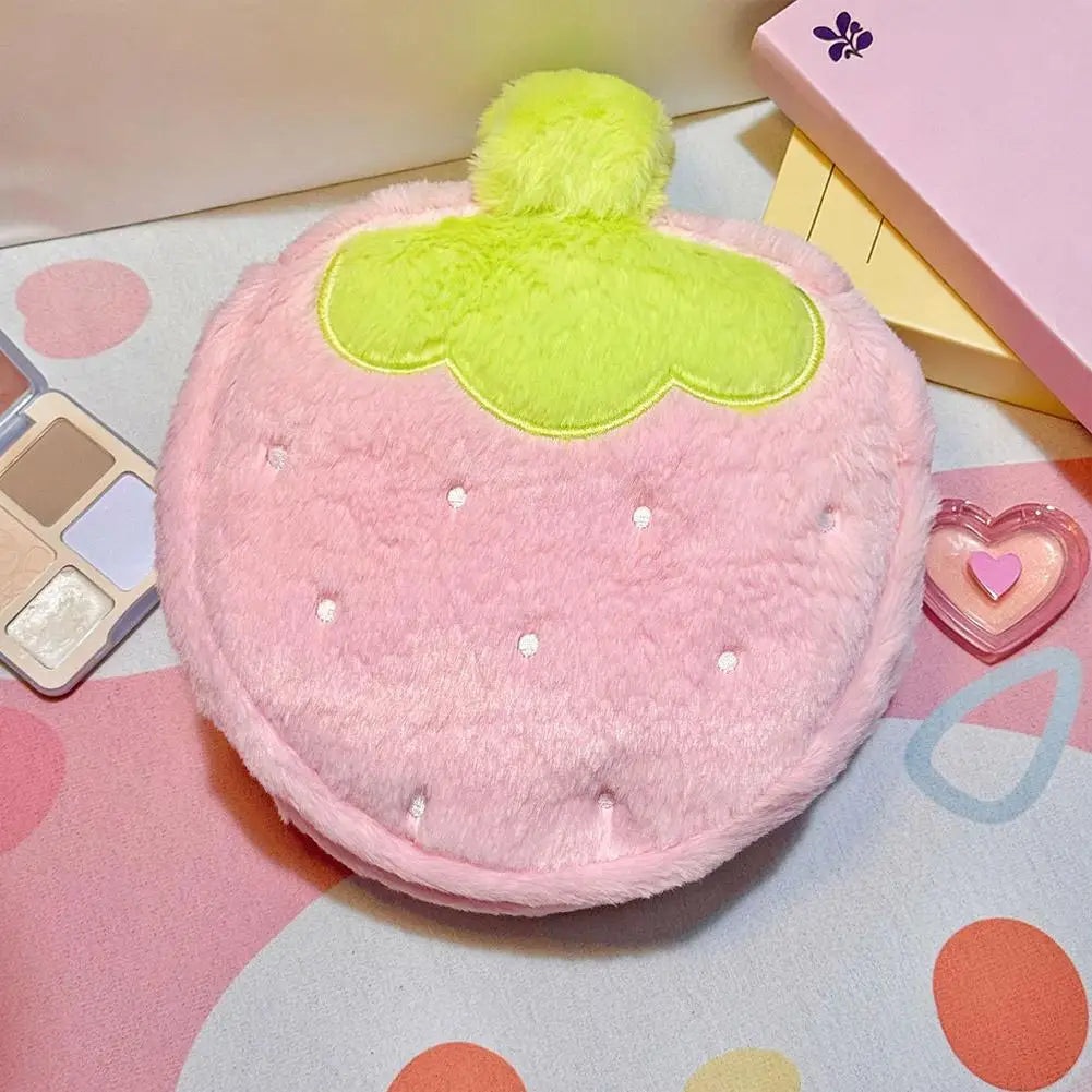 Plush Strawberry Makeup Bag | Large Travel Cosmetic Organizer