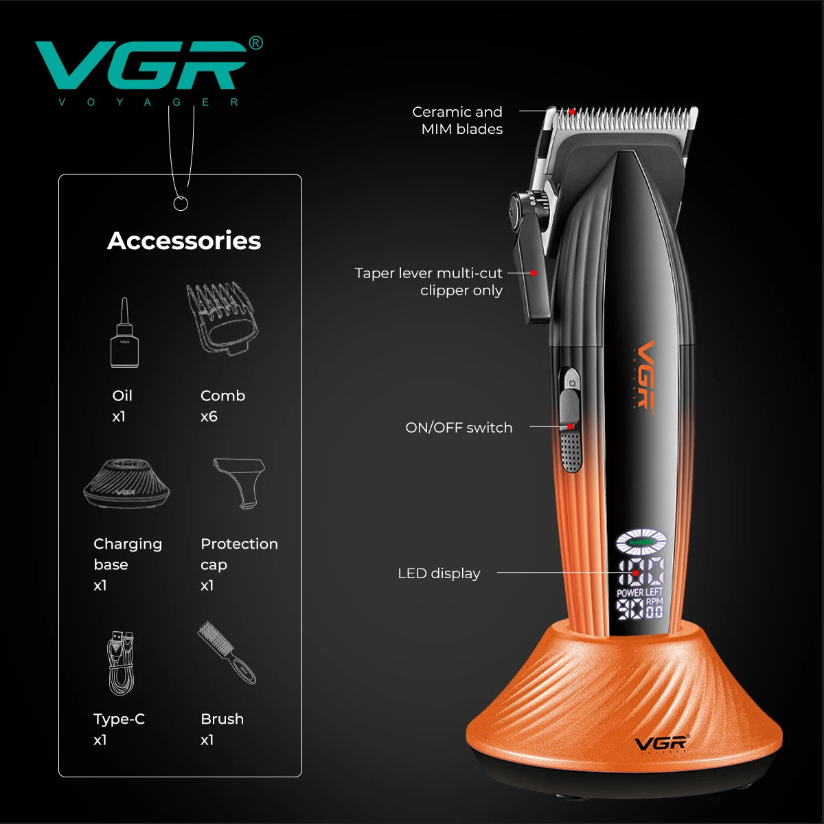 VGR V-889C Professional Hair Clipper & Body Trimmer Set