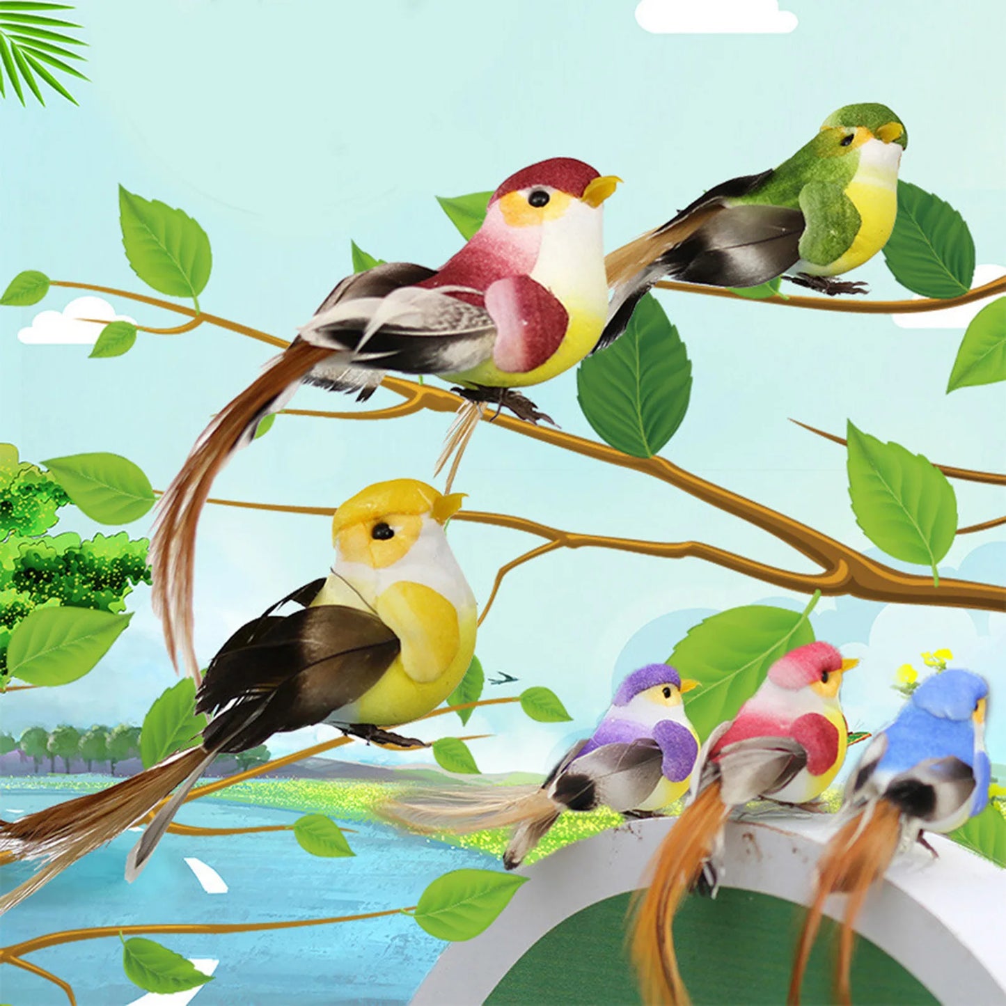 12pcs Mini Artificial Birds Multicolor Craft Ornaments For Home Garden Decoration Peaceful Pleasures Health and Wellness