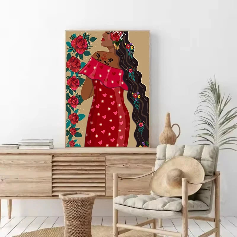 Boho Latina Hummingbird Mexico Folk Art Canvas Wall Print Canvas Wall Print Peaceful Pleasures Health and Wellness