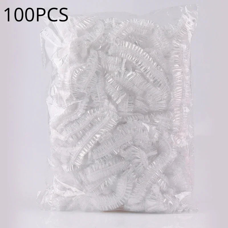 Disposable Shower Caps 100pcs – Waterproof Elastic PE Caps