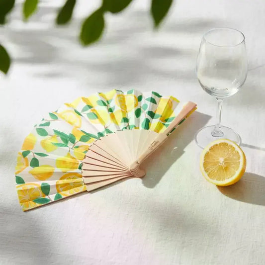 Lemon Print Folding Hand Fan – Summer, Wedding & Party Decor Folding Hand Fan Peaceful Pleasures Health and Wellness