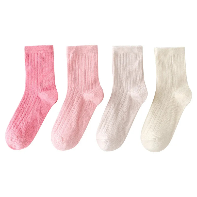 Four pairs of children's socks for spring and autumn, striped versatile style, mid-calf socks with a school style. Peaceful Pleasures Health and Wellness 4 pairs 5 2-3T