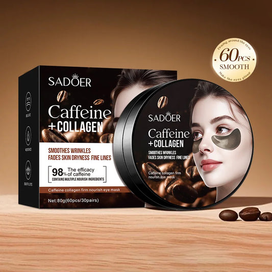 60pcs SADOER Caffeine Crystal Collagen Eye Mask Anti Dark Circles Ant -Aging Anti Wrinkles Moisturizing Eye Patches Skin Care Peaceful Pleasures Health and Wellness