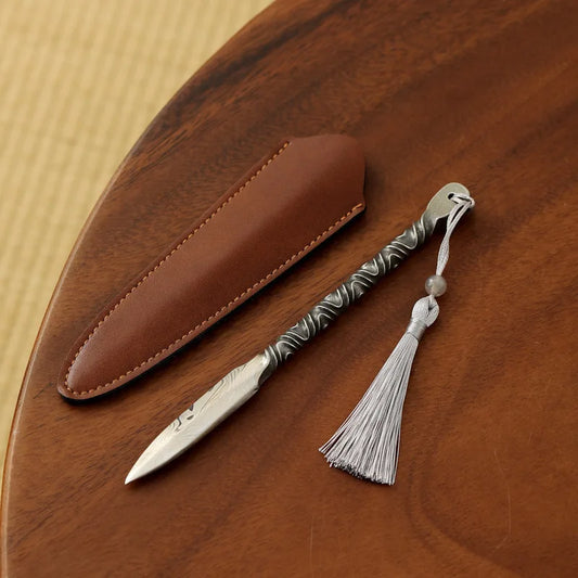 304 tea knife Damascus pattern handmade Pu'er tea needle pry tea tool tea cake tea cone tea set accessories Peaceful Pleasures Health and Wellness A 16.5X1.3cm