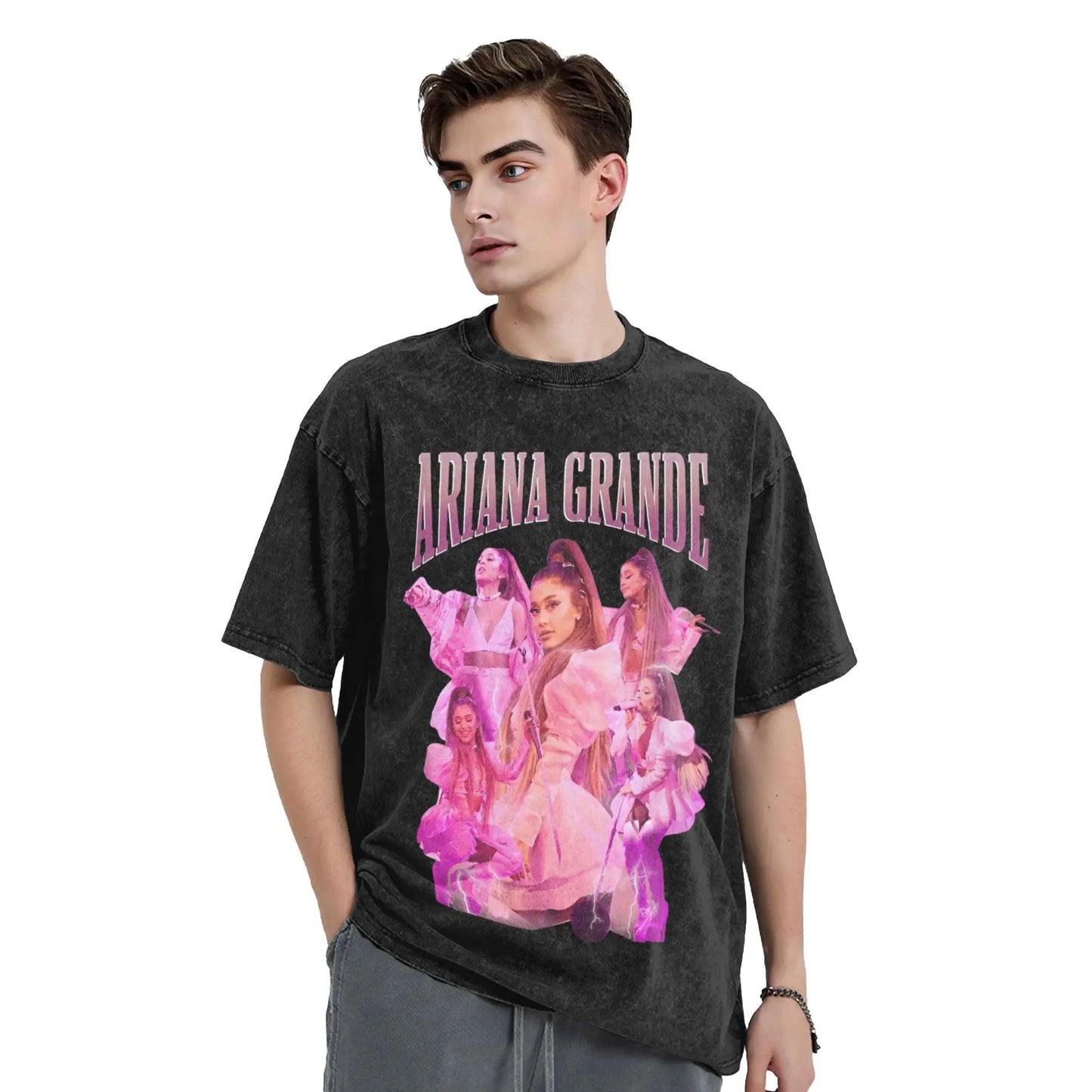 Arianas Men's T Shirts Washed Grande Creative Tees Short Sleeve Crew Neck T-Shirts Cotton Classic Tops Peaceful Pleasures Health and Wellness