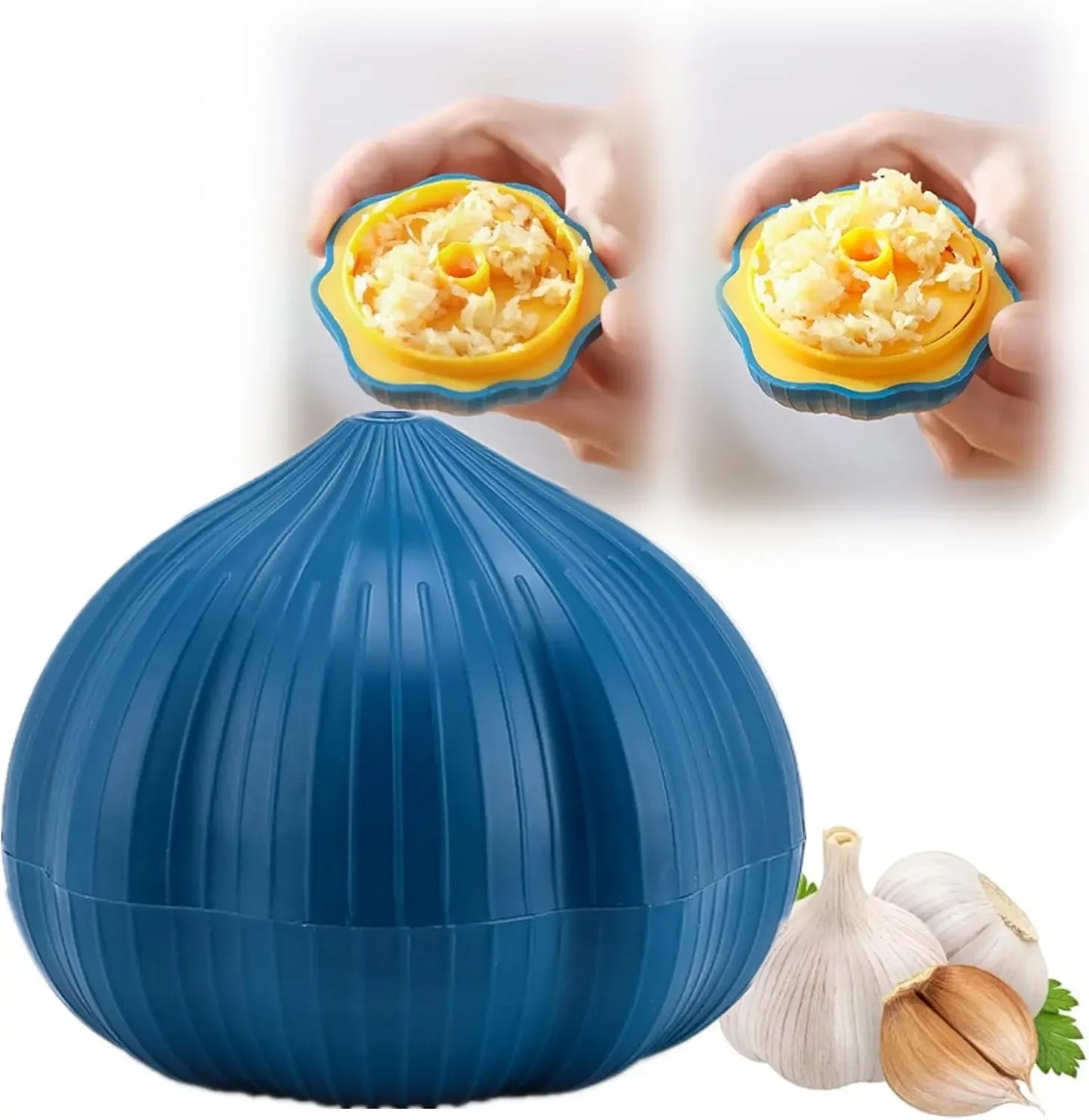 Kitchen Gadgets Cute Household Garlic Shape Plastic Manual Rotary Grinding Garlic Press Mini Chopper For Chili ginger and Garlic Peaceful Pleasures Health and Wellness navy blue