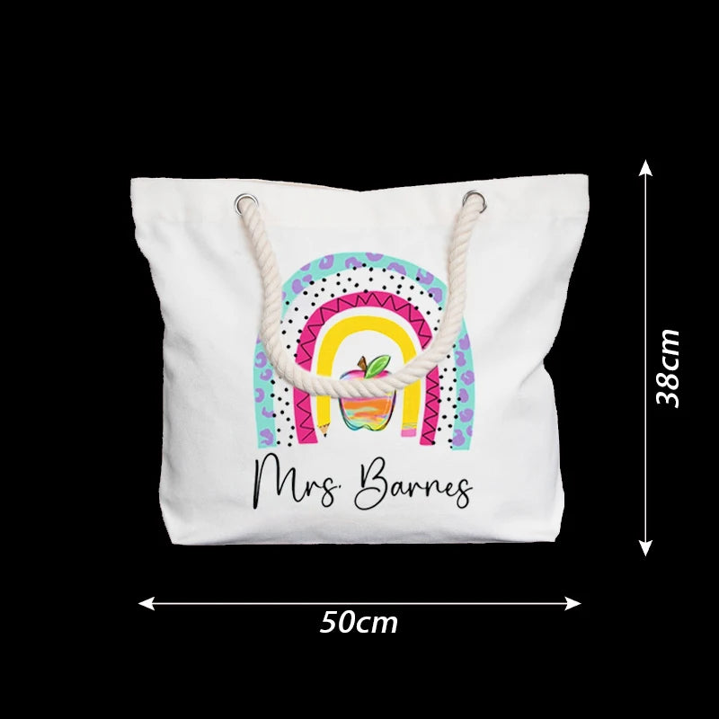 Personalized Rainbow Pencil Canvas Tote | Teacher Gift Bag