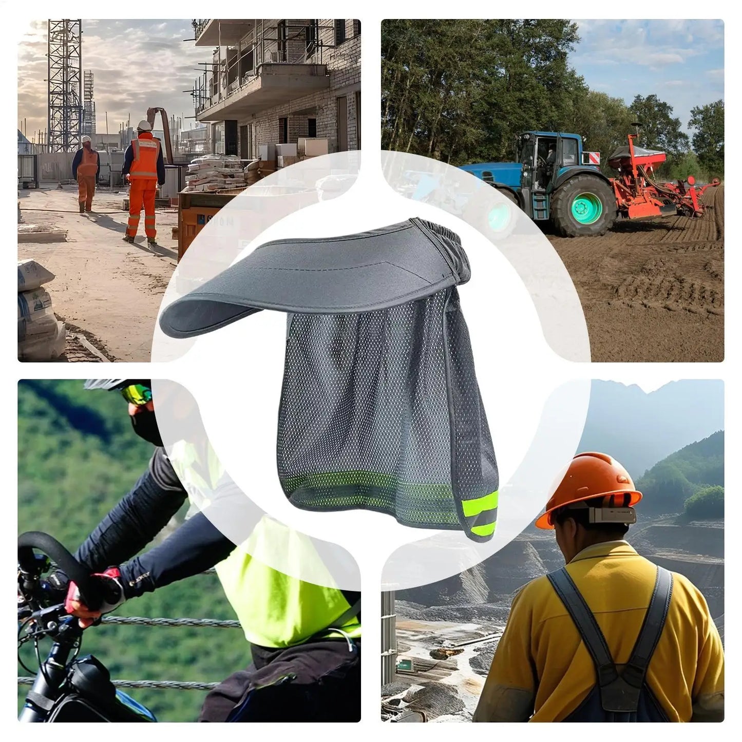 Hard Hat Sun Shade Full Brim Neck Shield | Reflective Strip