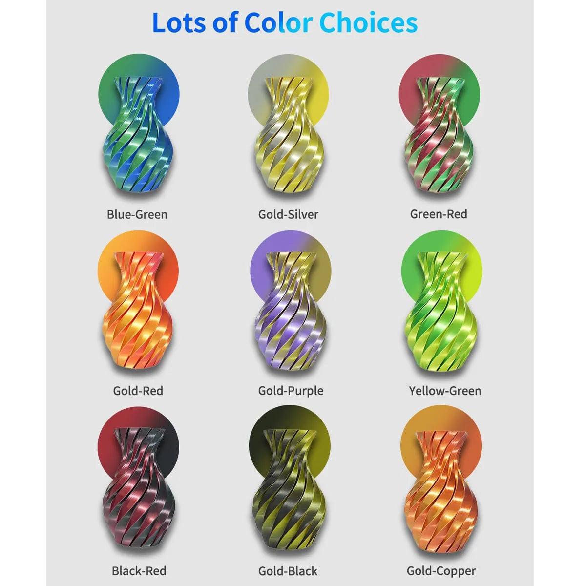 Silk PLA Filament 1.75mm Dual Color Metal Shine | FDM 3D Printer