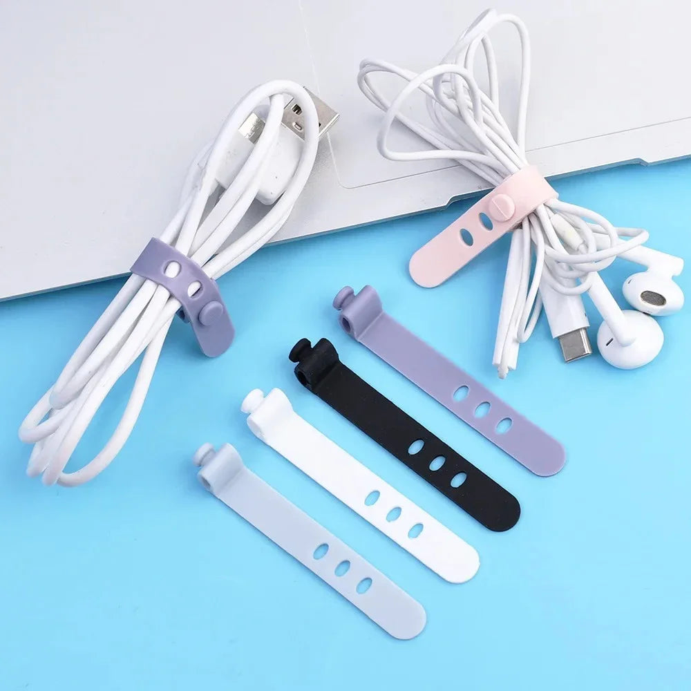 Silicone Cable Organizer Clips & Cord Ties – 5 Colors, 1/5/10 Pcs