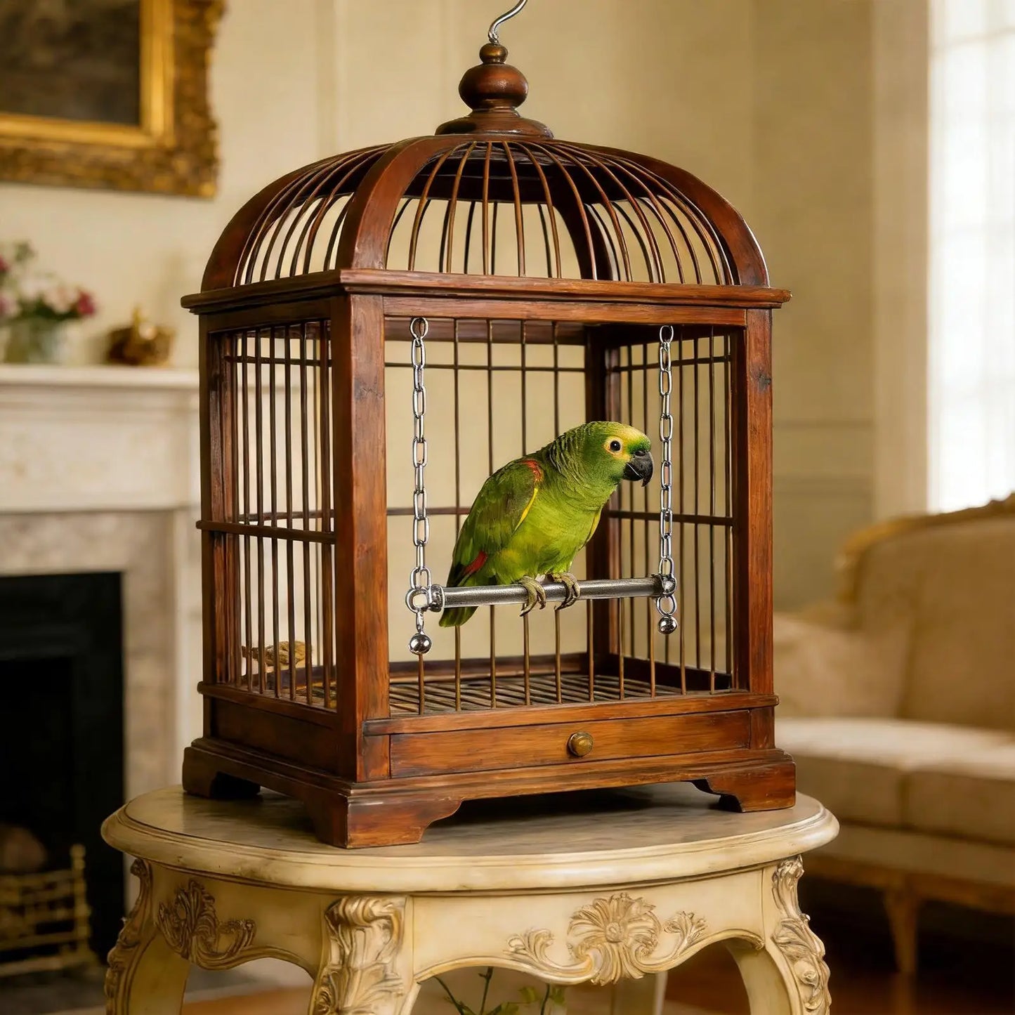 Stainless Steel Bird Swing Perch with Bell | Large Cage Toy Bird Cage Swing Peaceful Pleasures Health and Wellness