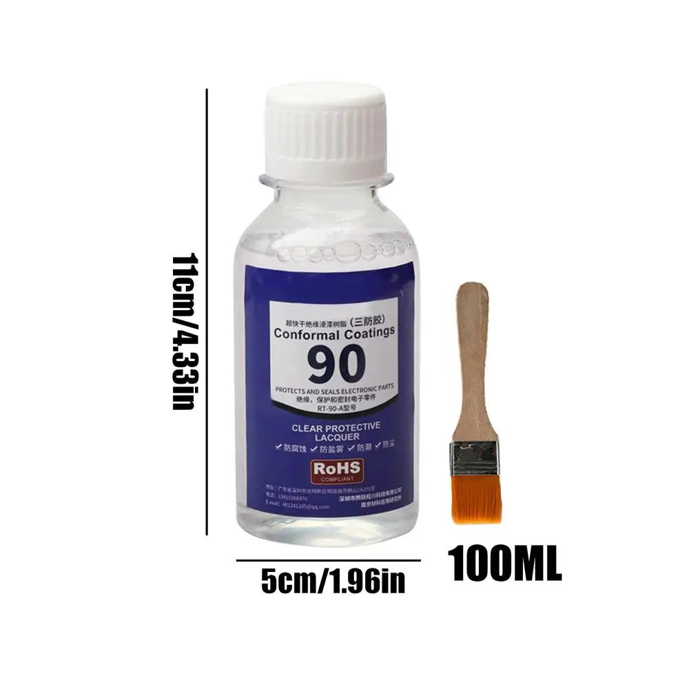 100ML Electronic Waterproof Coating Transparent Protective Coating Anti-moisture Waterproof Circuit Board Repair Glue with Brush Peaceful Pleasures Health and Wellness 100ML