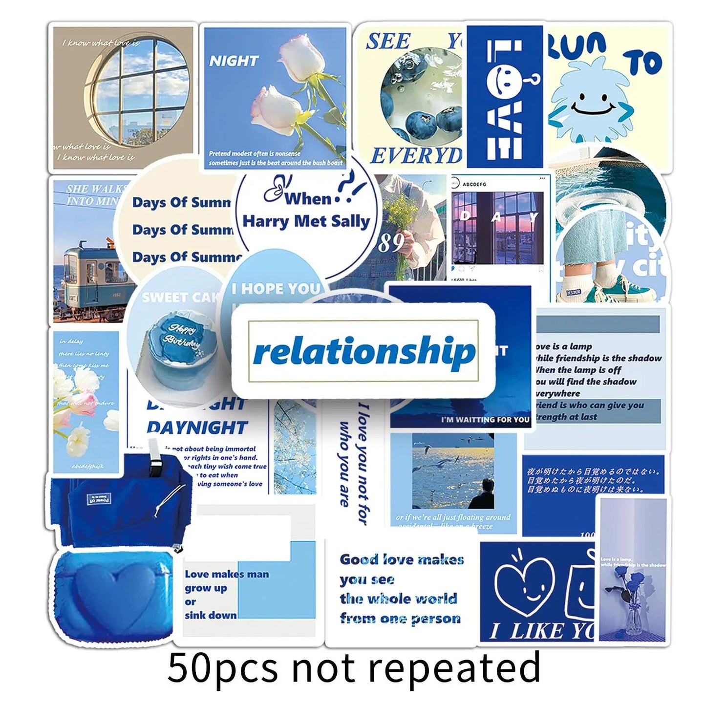 50 Sheets Blue Ledger Sticker Nordic English Phone Case Notebook