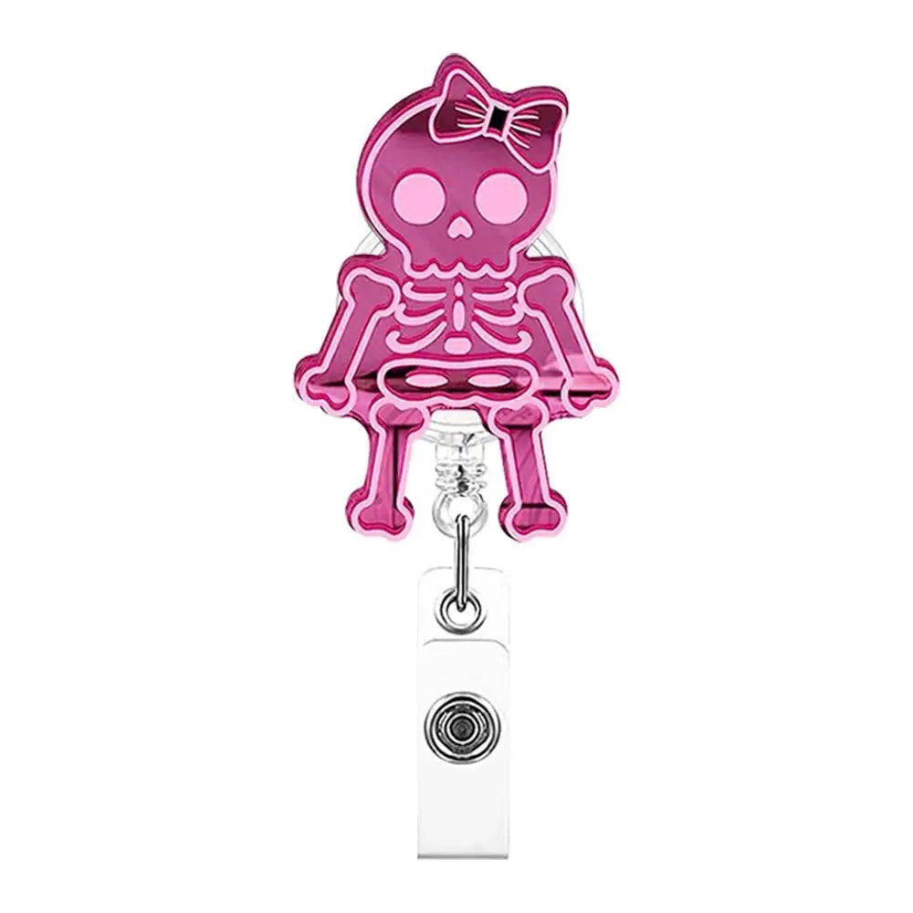 Pink Nurse Retractable Badge Reel Acrylic Skull Name Card Holder ID Card Clips 360 Rotating Alligator Clip Hospital Badge Holder Peaceful Pleasures Health and Wellness --B