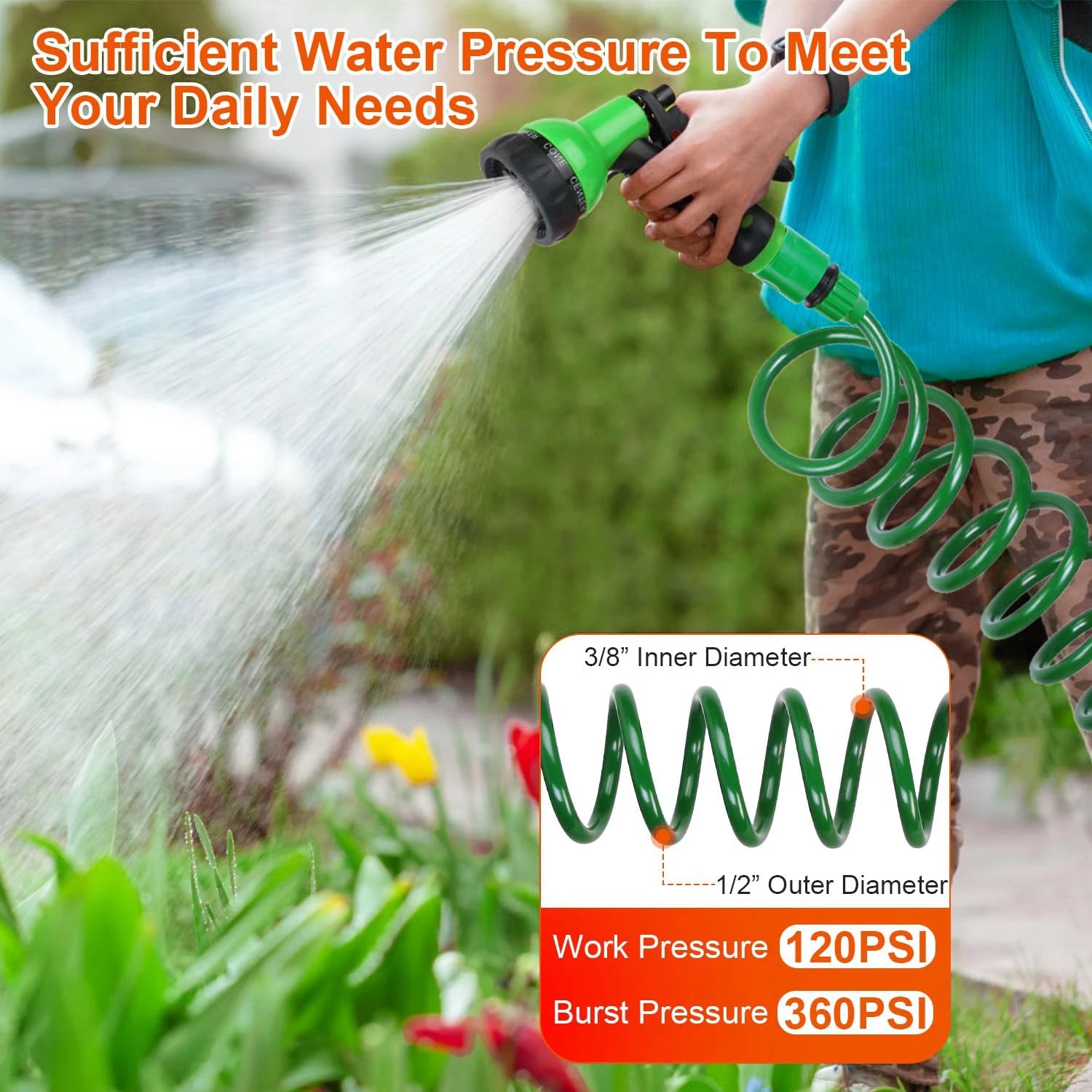 Garden Irrigation Water Hose Sprinkler Garden Hose with 8 Patterned Nozzles Car Cleaning Spring Pipe Plastic Hose Peaceful Pleasures Health and Wellness