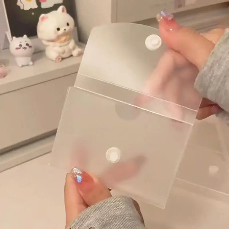 Frosted Semi‑Transparent Snap Closure Storage Case Flip Top Photocard Dust Holders Mini Card Organizer Box for Stamp Stationery Peaceful Pleasures Health and Wellness