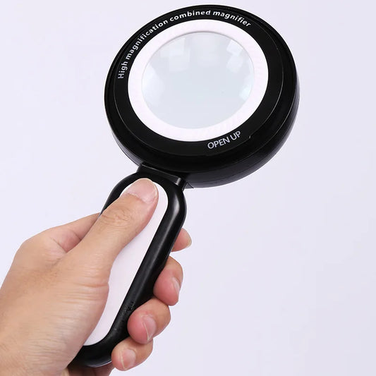 Handheld Combinable Dual Lens with Led Light 10X 30X Magnifying Glass for Elderly Reading and Maintenance Peaceful Pleasures Health and Wellness