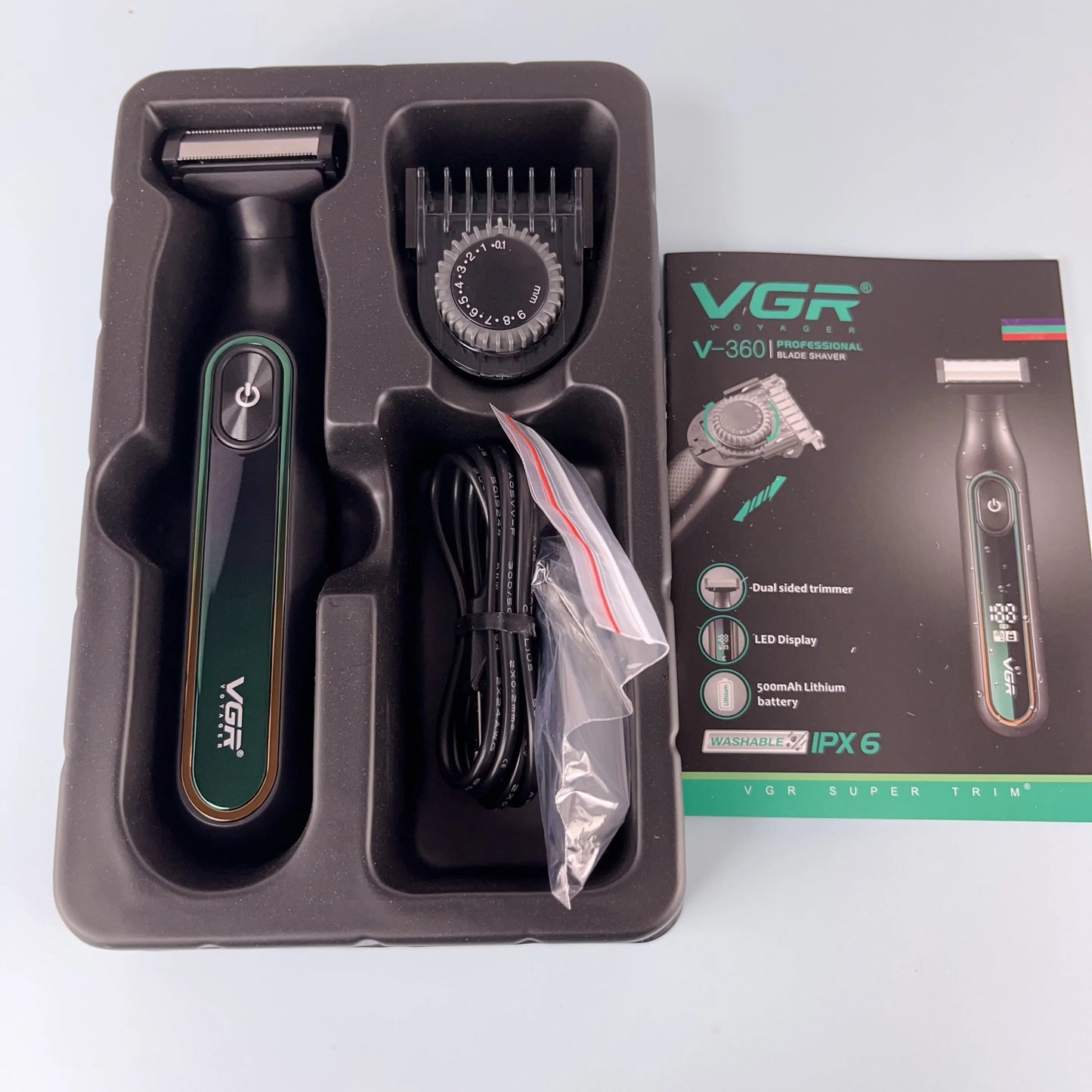 VGR 360 Hair Trimmer Waterproof Household Rechargeable Adjustable Hair Trimmer Full Body Washable Reciprocating Men's Trimmer Peaceful Pleasures Health and Wellness