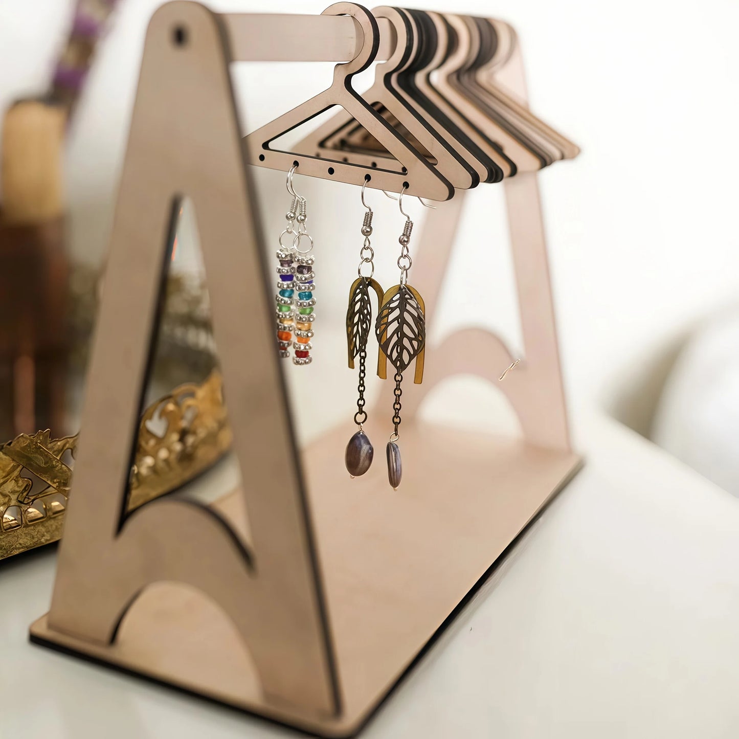 Rustic Wood Jewelry Organizer Stand – Earrings, Necklace & Ring