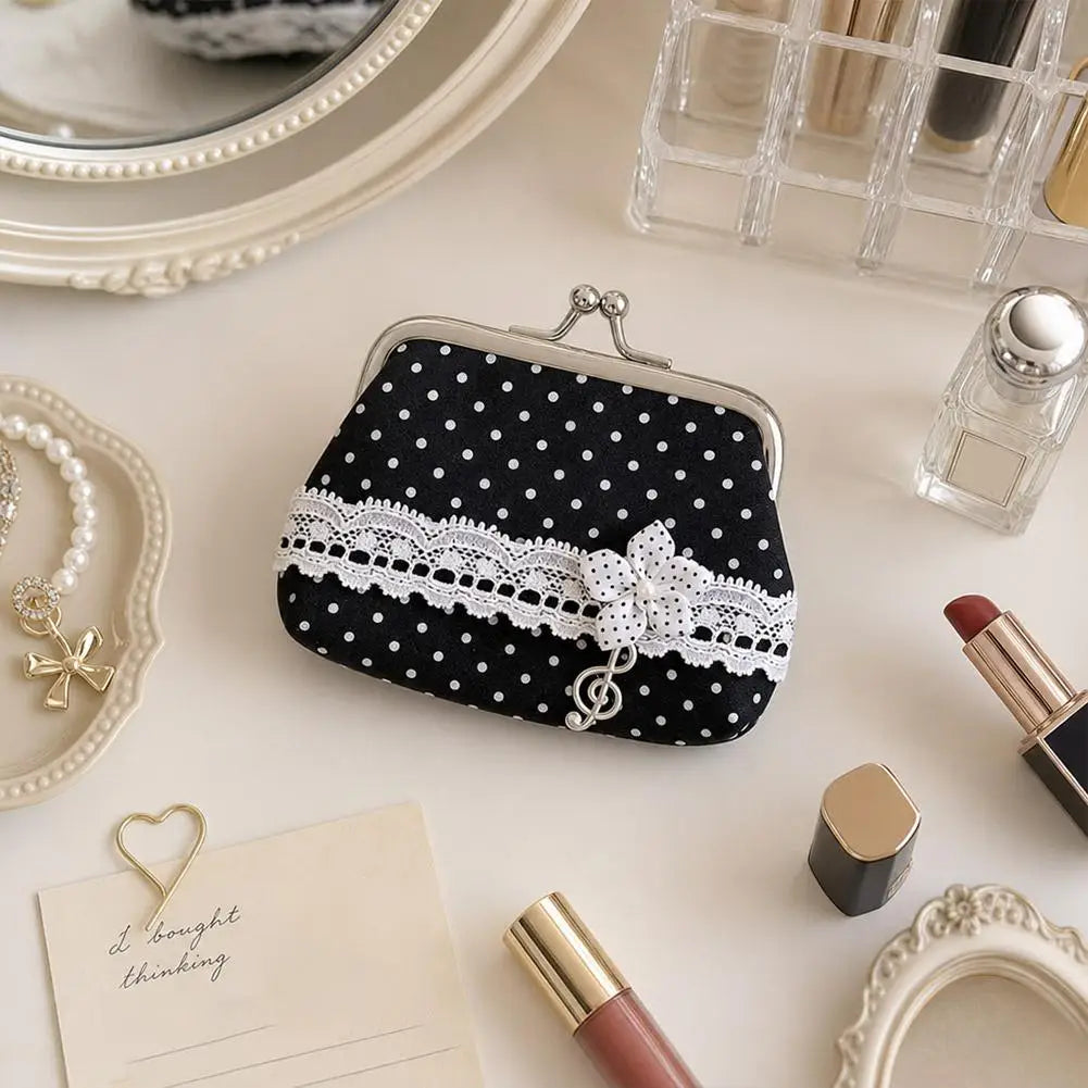 Polka Point Small Wallet Fashion Feast Party Handbag Portable Clutch Bag Mini Coin Purse Cosmetics Earphones Storage Bag Peaceful Pleasures Health and Wellness
