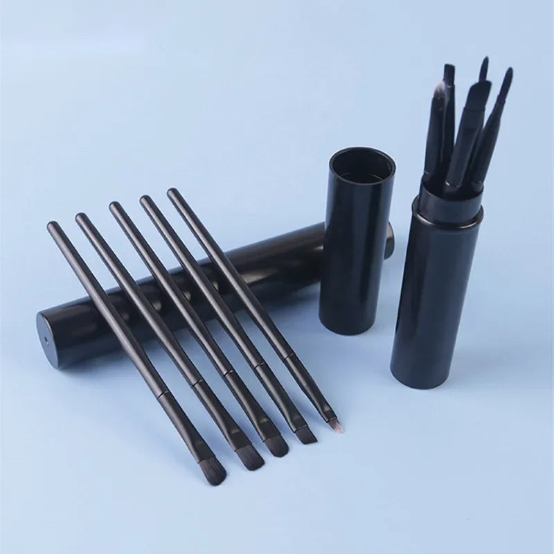 5-Piece Portable Makeup Brush Set with Barrel | Eye, Lip & Brow