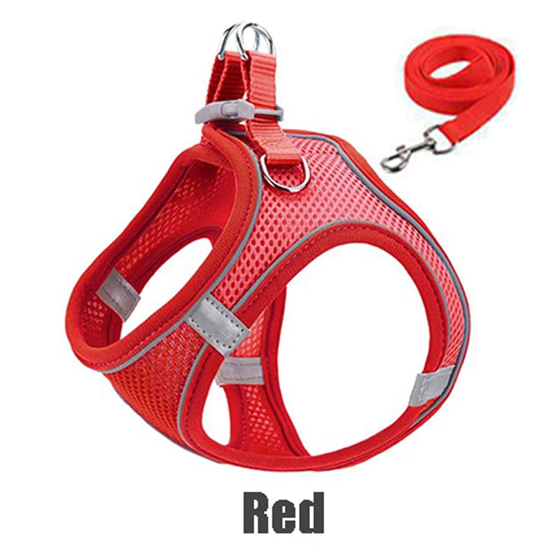 Reflective Dog Harness Vest with Leash | XXXS–L, Adjustable Dog Harness Vest Peaceful Pleasures Health and Wellness Red XXS