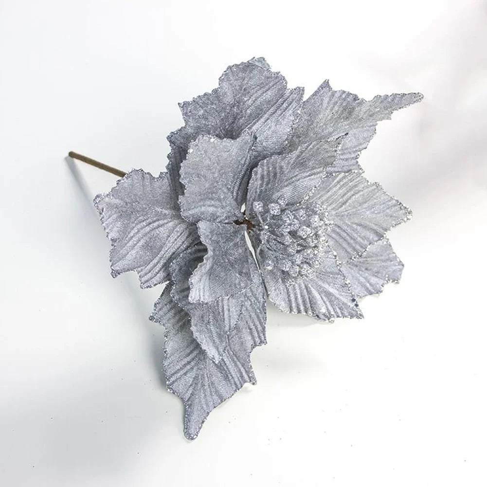28cm Glitter Poinsettia Artificial Flower | Christmas Tree Decor