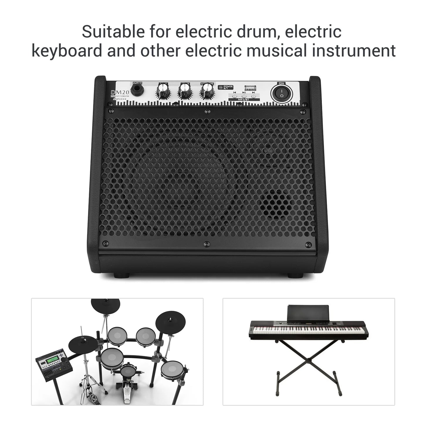 Amplifier Keyboard Amp Wireless BT Speaker 2-Band EQ Supports USB MP3