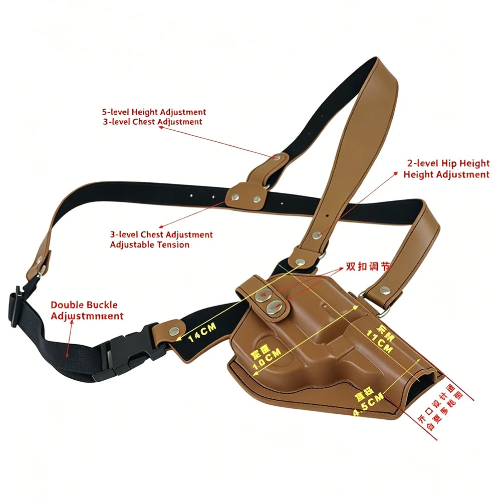 Tactical Western Cowboy PU Leather Chest Shoulder Holster Adjustable Underarm One Shoulder Pistol Bag for 10mm Wheel Handgun Peaceful Pleasures Health and Wellness