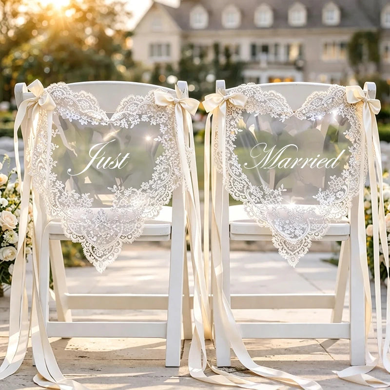 Just Married Heart Lace Chair Sign | Bride & Groom Wedding Decor