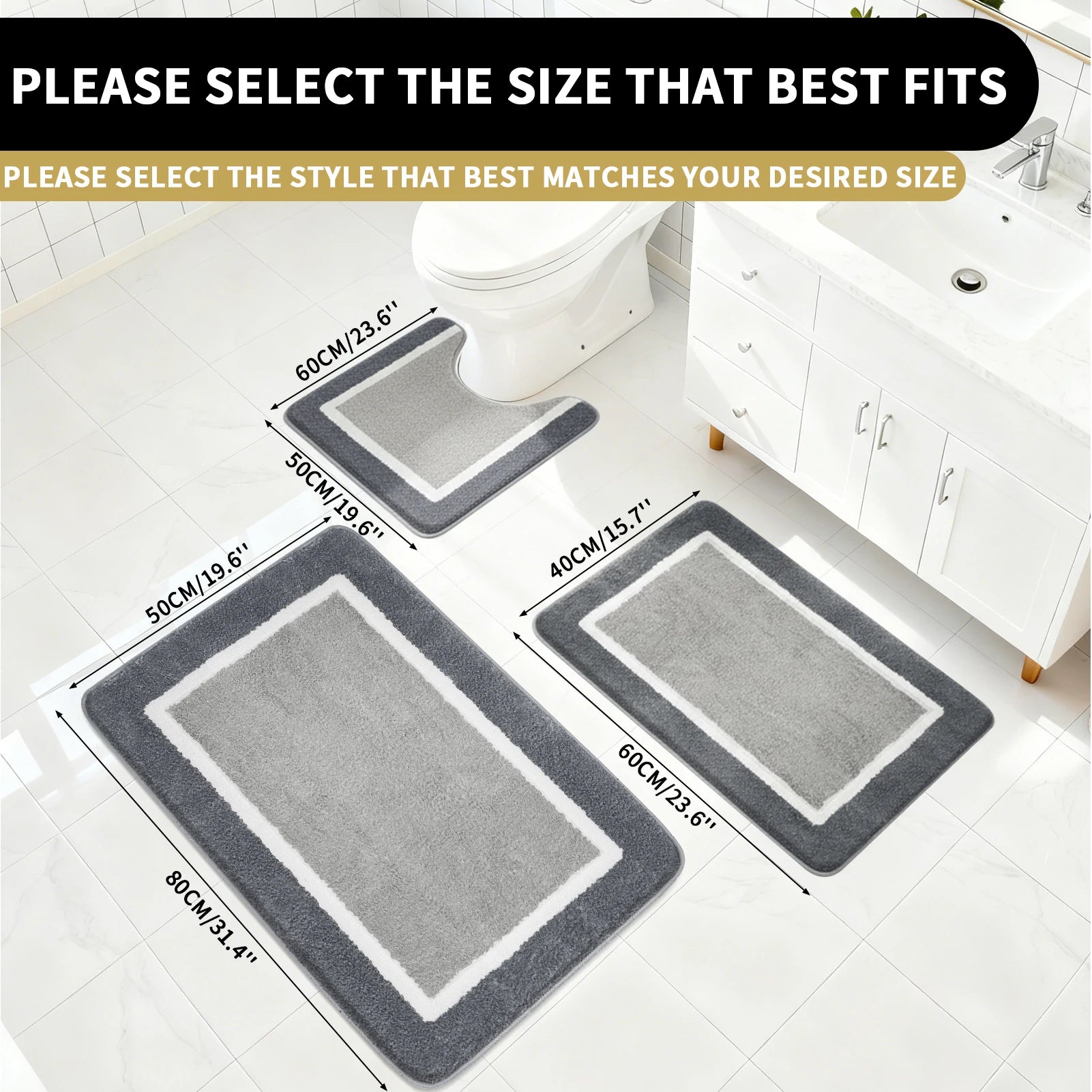 Plush Bathroom Rugs Soft Super Absorbent Microfiber Bath Non-slip Mats Machine Washable Shaggy Carpeta Shower Foot Floor Mat Peaceful Pleasures Health and Wellness Grey 400MMx600MM