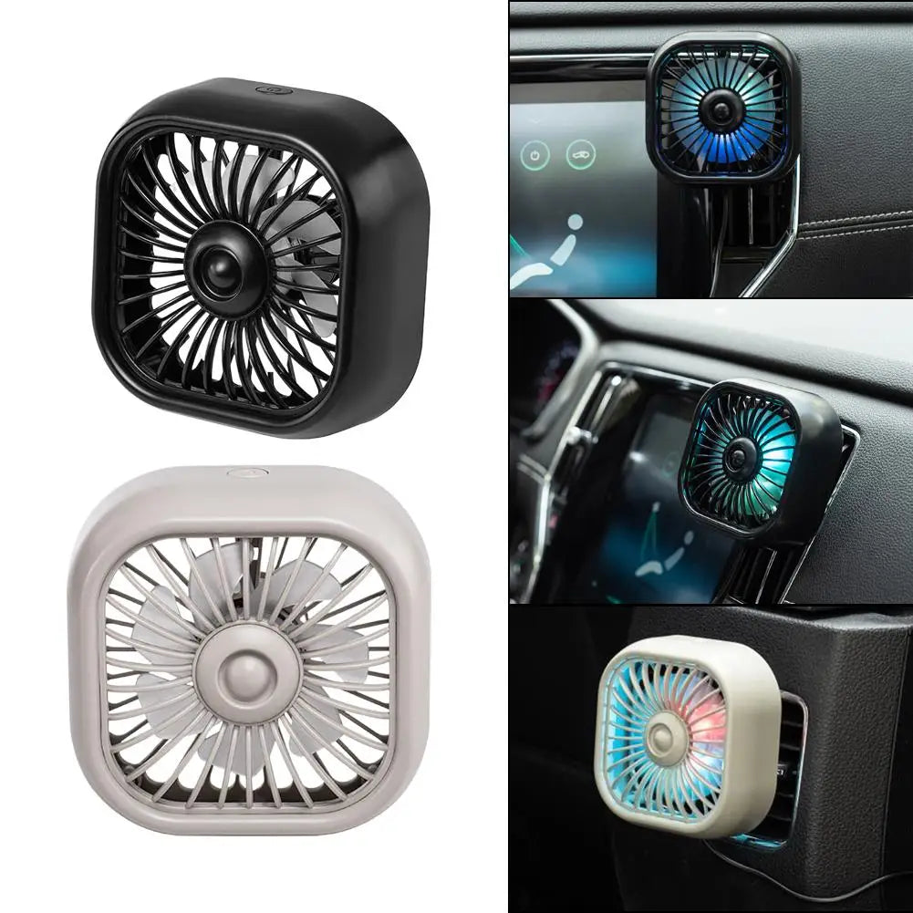 Universal Auto Air Outlet Fan Mini USB Powered With LED Mood Light 360 Adjustable Swivel Clip On Vent Quiet Portable Fan Peaceful Pleasures Health and Wellness