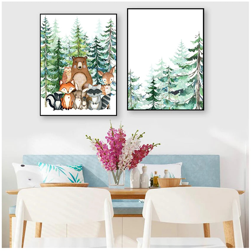 Woodland Animals Canvas Wall Art – Kids Nursery Decor Print